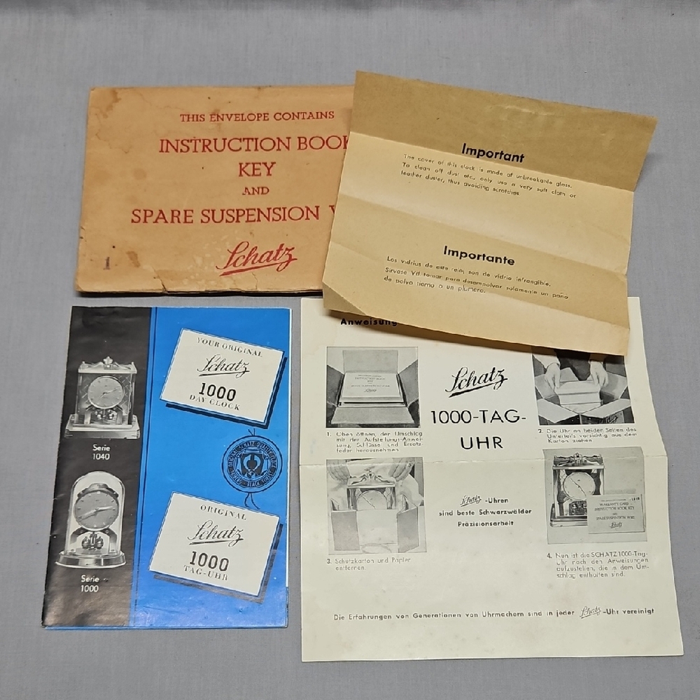 Vintage Original Schatz 1000 Day Clock Instructions w/Envelope